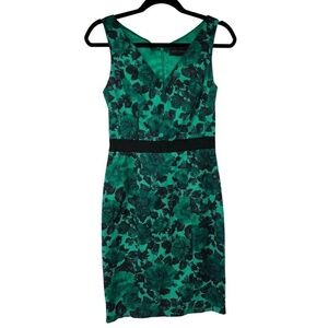 David Lawrence Green‎ Black Floral V Neck Dress